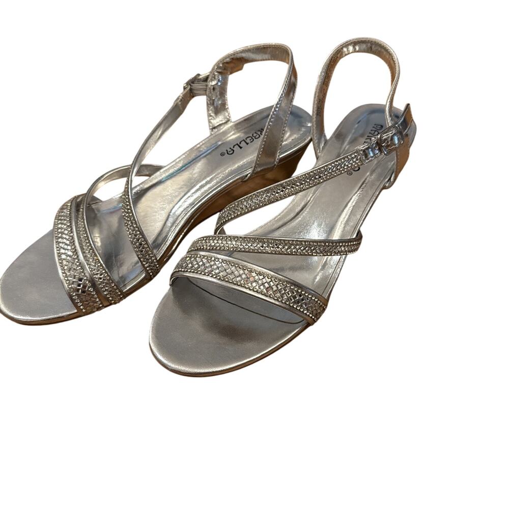 marbella size 7 silver strappy wedge heel Br